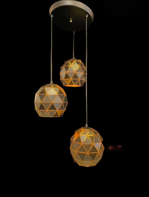The Gilded Geometric Sphere Pendant Cluster